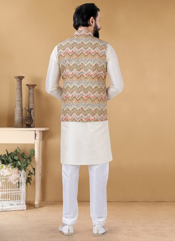 Fab Cream and Multi Colour Cotton  Printed Kurta Payjama With Jacket