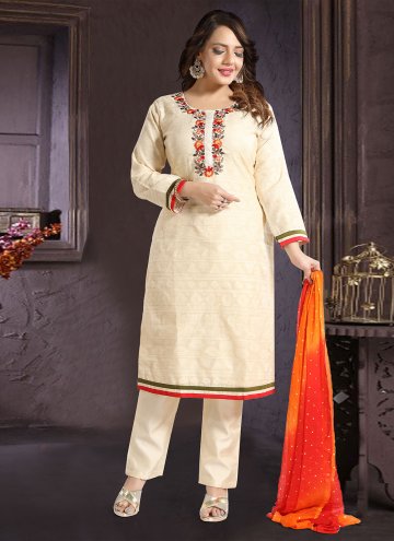 Fab Cream Cotton  Embroidered Salwar Suit