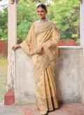 Fab Cream Handloom Silk Woven Trendy Saree for Ceremonial - 3