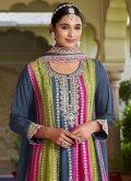 Fab Embroidered Chinon Blue Trendy Salwar Suit - 1
