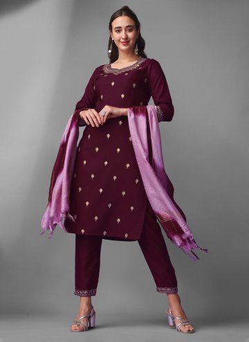Fab Embroidered Chinon Wine Salwar Suit