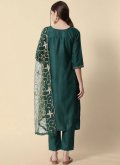 Fab Embroidered Cotton  Green Salwar Suit - 1