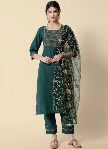 Fab Embroidered Cotton  Green Salwar Suit