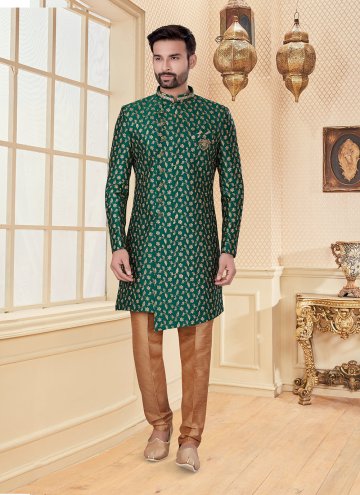 Fab Embroidered Fancy Fabric Green Indo Western