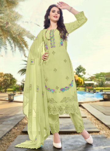 Fab Embroidered Faux Georgette Green Salwar Suit