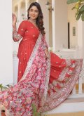 Fab Embroidered Faux Georgette Red Gown - 3