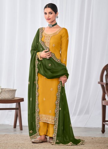 Fab Embroidered Georgette Mustard Trendy Suit