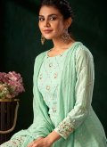 Fab Embroidered Georgette Sea Green Palazzo Suit - 2