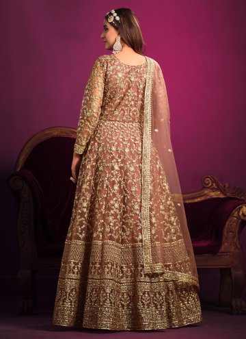 Fab Embroidered Net Brown Salwar Suit