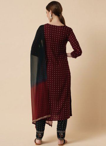 Fab Embroidered Rayon Maroon Salwar Suit