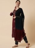 Fab Embroidered Rayon Maroon Salwar Suit - 2