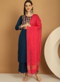 Fab Embroidered Rayon Navy Blue Salwar Suit - 1
