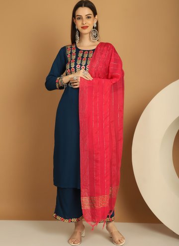 Fab Embroidered Rayon Navy Blue Salwar Suit
