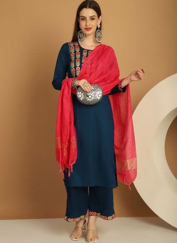 Fab Embroidered Rayon Navy Blue Salwar Suit