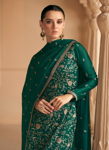 Fab Embroidered Satin Silk Green Palazzo Suit