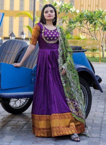 Fab Embroidered Silk Purple Gown