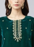 Fab Embroidered Velvet Green Palazzo Suit - 1
