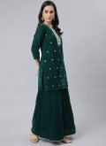Fab Embroidered Velvet Green Palazzo Suit - 2