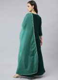 Fab Embroidered Velvet Green Palazzo Suit - 3