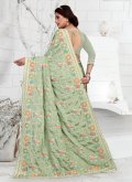 Fab Green Faux Crepe Embroidered Designer Saree for Ceremonial - 1