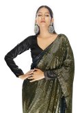 Fab Green Georgette Sequins Work Trendy Saree for Engagement - 1
