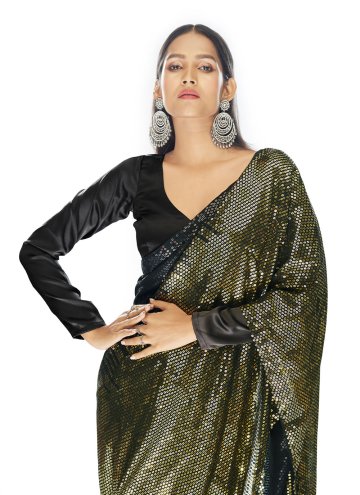 Fab Green Georgette Sequins Work Trendy Saree for Engagement