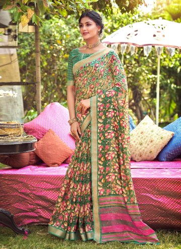 Fab Green Linen Printed Casual Saree for Casual