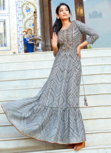 Fab Grey Rayon Embroidered Designer Gown