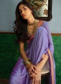 Fab Lace Art Silk Lavender Trendy Saree - 1