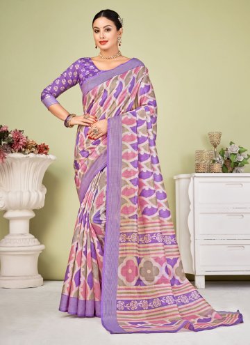 Fab Lavender Tussar Silk Printed Silk Saree