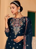 Fab Morpeach Faux Georgette Embroidered Straight Salwar Kameez for Ceremonial - 1