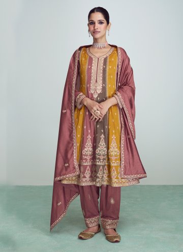 Fab Multi Colour Silk Embroidered Anarkali Salwar Kameez