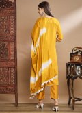 Fab Mustard Chinon Embroidered Salwar Suit for Festival - 1