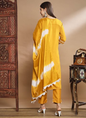 Fab Mustard Chinon Embroidered Salwar Suit for Festival