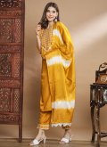 Fab Mustard Chinon Embroidered Salwar Suit for Festival - 2