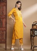 Fab Mustard Chinon Embroidered Salwar Suit for Festival - 3