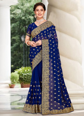Fab Navy Blue Georgette Embroidered Classic Design