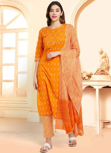 Fab Orange Cotton  Printed Salwar Suit