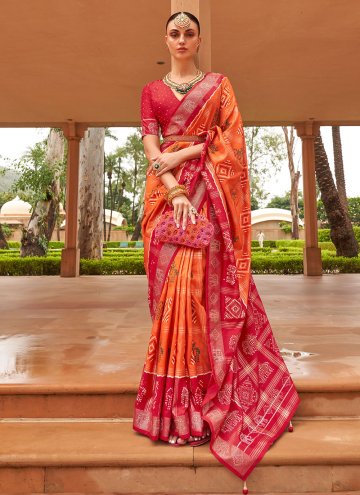 Fab Orange Patola Silk Woven Trendy Saree