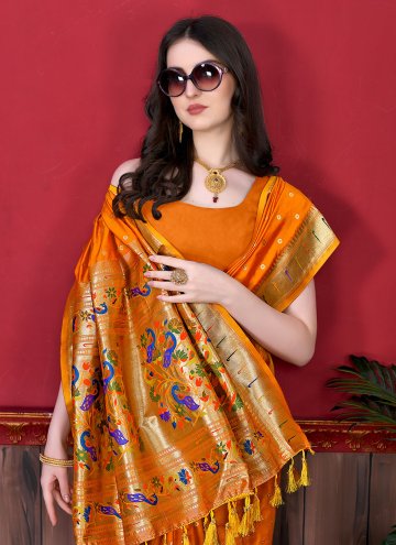 Fab Orange Silk Border Traditional Saree for Engagement