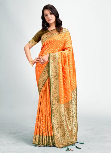 Fab Orange Silk Fancy work Classic Designer Saree