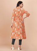 Fab Orange Soft Cotton Foil Print Designer Kurti - 2