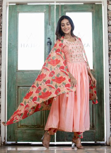 Fab Peach Cotton  Embroidered Salwar Suit for Festival