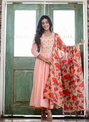 Fab Peach Cotton  Embroidered Salwar Suit for Fest