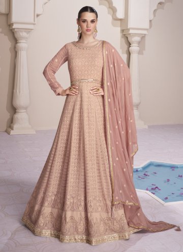 Fab Peach Georgette Embroidered Gown for Ceremonia