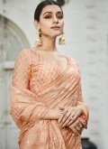Fab Peach Organza Embroidered Trendy Saree - 1