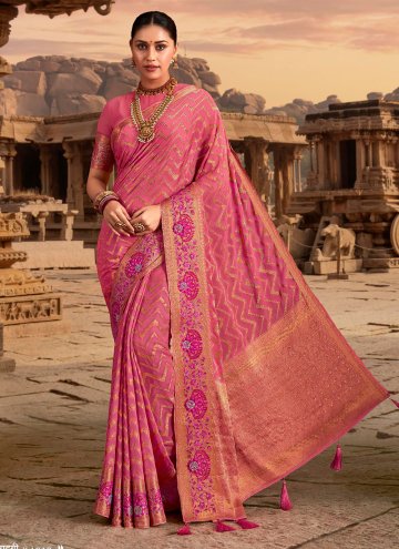 Fab Pink Georgette Embroidered Trendy Saree