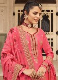 Fab Pink Jacquard Embroidered Salwar Suit - 1