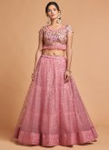 Fab Pink Net Dori Work Designer A Line Lehenga Choli for Ceremonial - 1