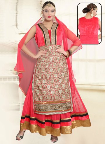 Fab Pink Net Embroidered Salwar Suit